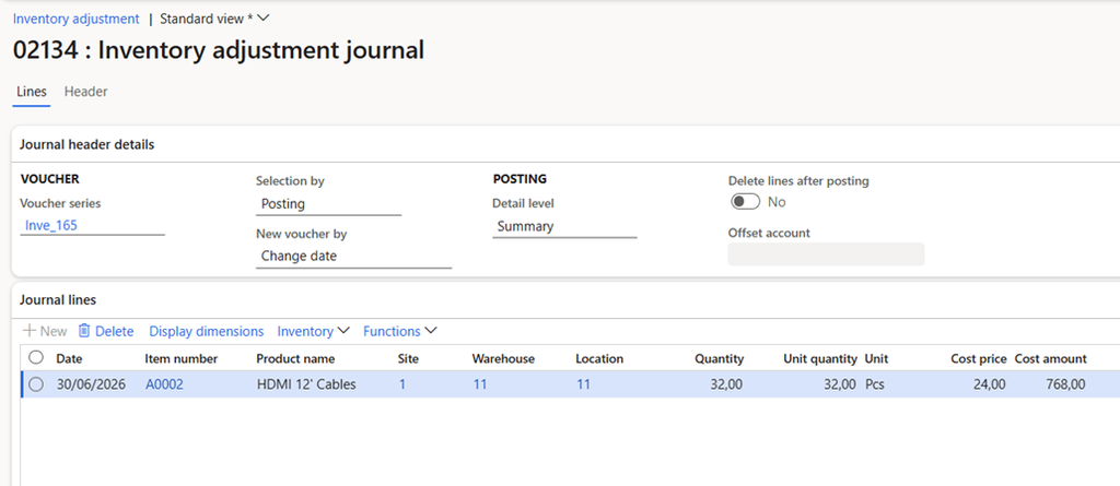 Inventory Visibility agent Microsoft D365 - Inventory adjustment journal
