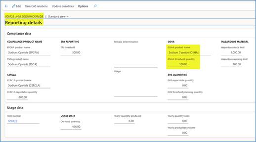 Seuils/limites de stock de marchandises dangereuses - hazardous materials D365 microsoft